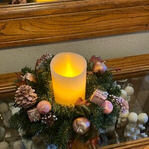 BEAUTIFUL GREEN CRANBERRY & SILVER CANDLE RING 3 STAGE SAFE CANDLE